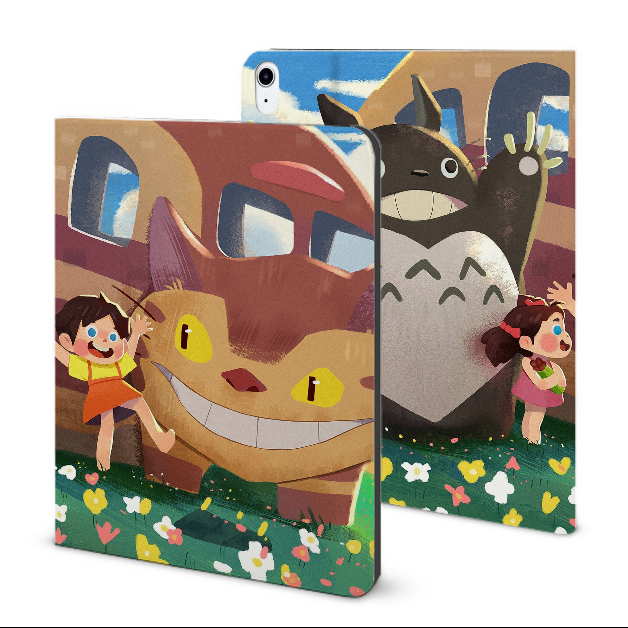 （画像用） となりのトトロ 草壁メイ 草壁サツキ My Neighbor Totoro Satsuki Kusakabe Mei Kusakabe IPad ケース ブック型 PUレザー TPU 耐衝撃 軽量 薄型 ペン収納なし 全面保護 IPad 各モデル対応